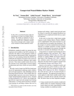 Unsupervised Neural Hidden Markov Models