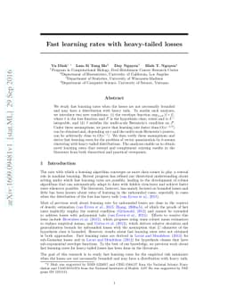 Fast learning rates with heavy-tailed losses