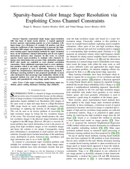 Sparsity-based Color Image Super Resolution via Exploiting Cross Channel
  Constraints