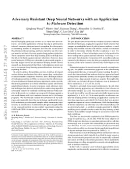 Adversary Resistant Deep Neural Networks with an Application to Malware
  Detection