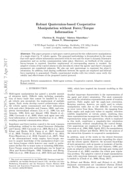 Robust Quaternion-based Cooperative Manipulation without Force/Torque
  Information
