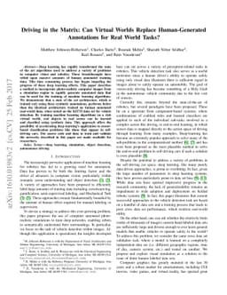 Driving in the Matrix: Can Virtual Worlds Replace Human-Generated
  Annotations for Real World Tasks?
