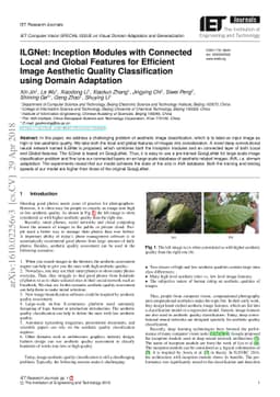 ILGNet: Inception Modules with Connected Local and Global Features for
  Efficient Image Aesthetic Quality Classification using Domain Adaptation