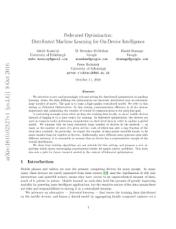 Federated Optimization: Distributed Machine Learning for On-Device
  Intelligence
