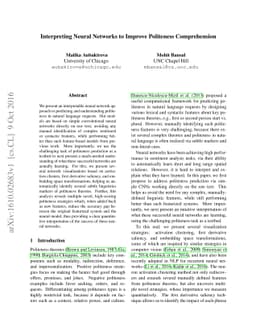 Interpreting Neural Networks to Improve Politeness Comprehension