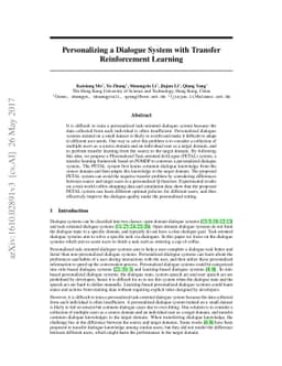 Personalizing a Dialogue System with Transfer Reinforcement Learning