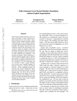 Fully Character-Level Neural Machine Translation without Explicit
  Segmentation