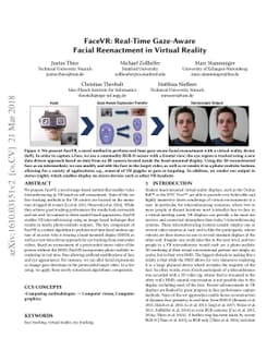 FaceVR: Real-Time Facial Reenactment and Eye Gaze Control in Virtual
  Reality