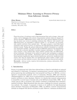 Minimax Filter: Learning to Preserve Privacy from Inference Attacks