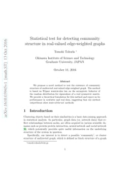 Statistical test for detecting community structure in real-valued
  edge-weighted graphs