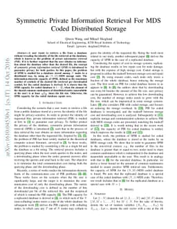Symmetric Private Information Retrieval For MDS Coded Distributed
  Storage
