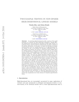 Two-sample testing in non-sparse high-dimensional linear models