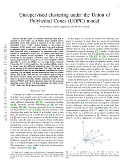 Unsupervised clustering under the Union of Polyhedral Cones (UOPC) model