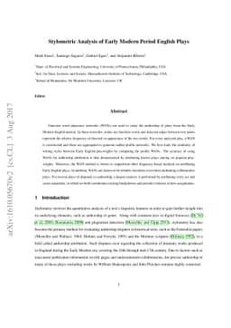 Stylometric Analysis of Early Modern Period English Plays