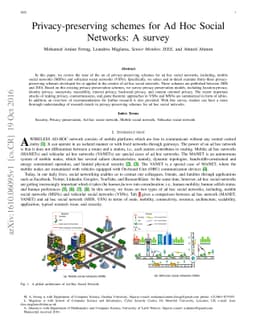 Privacy-preserving schemes for Ad Hoc Social Networks: A survey
