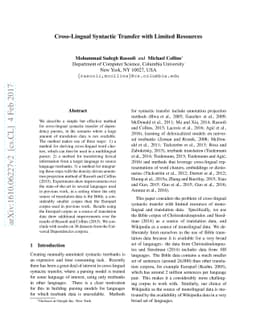 Cross-Lingual Syntactic Transfer with Limited Resources