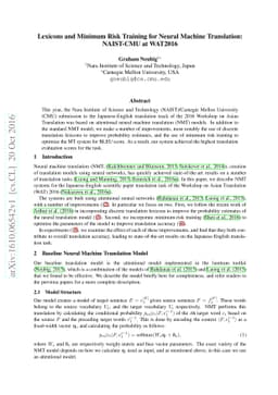 Lexicons and Minimum Risk Training for Neural Machine Translation:
  NAIST-CMU at WAT2016