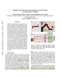 Modular Deep Q Networks for Sim-to-real Transfer of Visuo-motor Policies