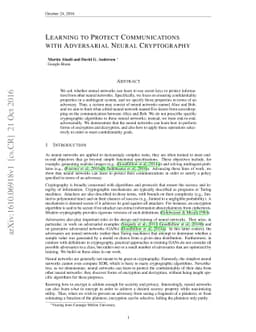 Learning to Protect Communications with Adversarial Neural Cryptography