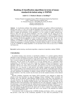 Ranking of classification algorithms in terms of mean-standard deviation
  using A-TOPSIS