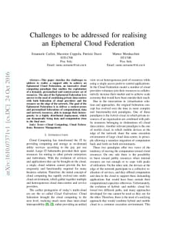 Challenges to be addressed for realising an Ephemeral Cloud Federation