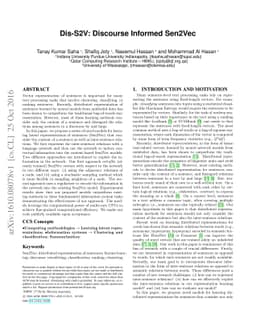 Dis-S2V: Discourse Informed Sen2Vec