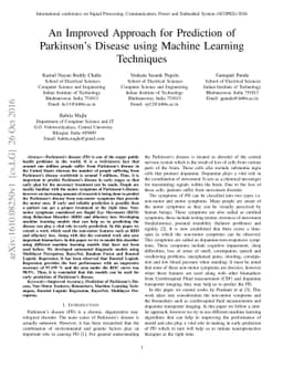 An Improved Approach for Prediction of Parkinson's Disease using Machine
  Learning Techniques
