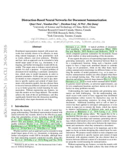 Distraction-Based Neural Networks for Document Summarization