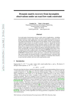 Dynamic matrix recovery from incomplete observations under an exact
  low-rank constraint