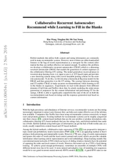 Collaborative Recurrent Autoencoder: Recommend while Learning to Fill in
  the Blanks