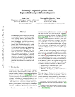 Answering Complicated Question Intents Expressed in Decomposed Question
  Sequences