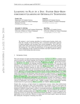 Learning to Play in a Day: Faster Deep Reinforcement Learning by
  Optimality Tightening