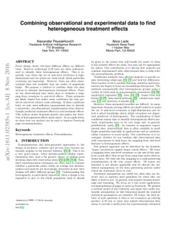 Combining observational and experimental data to find heterogeneous
  treatment effects