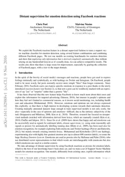 Distant supervision for emotion detection using Facebook reactions