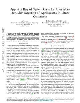 Applying Bag of System Calls for Anomalous Behavior Detection of
  Applications in Linux Containers