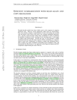 Efficient Summarization with Read-Again and Copy Mechanism
