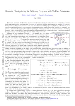 Binomial Checkpointing for Arbitrary Programs with No User Annotation