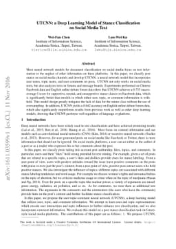 UTCNN: a Deep Learning Model of Stance Classificationon on Social Media
  Text