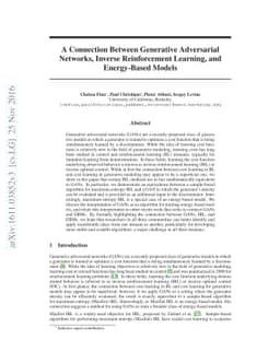 A Connection between Generative Adversarial Networks, Inverse
  Reinforcement Learning, and Energy-Based Models