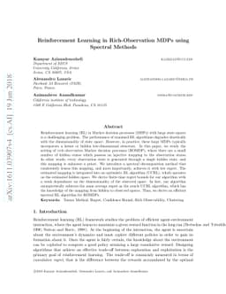 Reinforcement Learning in Rich-Observation MDPs using Spectral Methods