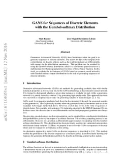 GANS for Sequences of Discrete Elements with the Gumbel-softmax
  Distribution