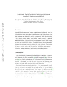 Automatic discovery of discriminative parts as a quadratic assignment
  problem