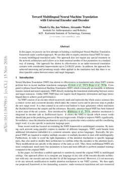 Toward Multilingual Neural Machine Translation with Universal Encoder
  and Decoder