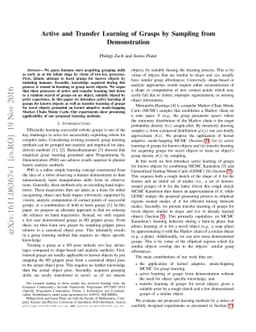 Active and Transfer Learning of Grasps by Sampling from Demonstration