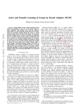Active and Transfer Learning of Grasps by Kernel Adaptive MCMC