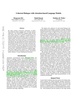 Coherent Dialogue with Attention-based Language Models