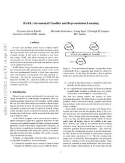 iCaRL: Incremental Classifier and Representation Learning