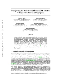 Interpreting the Predictions of Complex ML Models by Layer-wise
  Relevance Propagation
