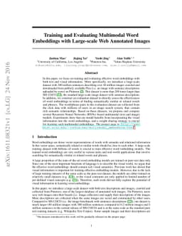 Training and Evaluating Multimodal Word Embeddings with Large-scale Web
  Annotated Images