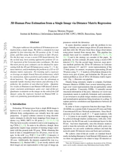 3D Human Pose Estimation from a Single Image via Distance Matrix
  Regression